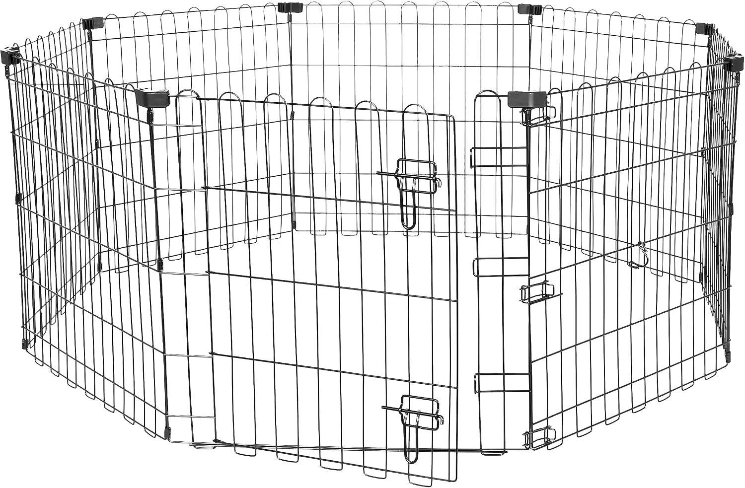 Amazon Basics Foldable Octagonal Metal Exercise Pen for Dogs, Indoor/Outdoor, Single Door, 8 Panels, 24″ Height, Extra Small, Easy to Assemble, Black