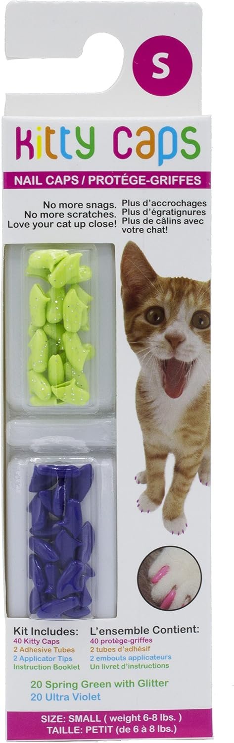 Kitty Caps Nail Caps for Cats, Spring Green & Ultra Violet, Small, 40 Count