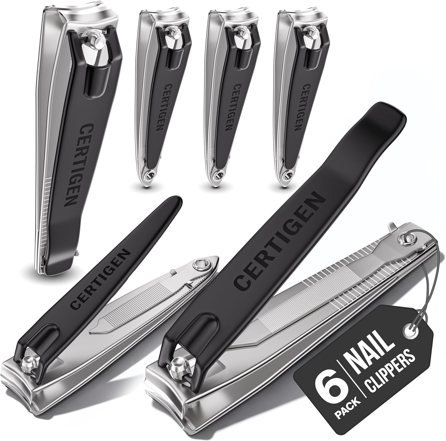 Nail Clippers Set 6 -Pack – Includes Toenail Clippers, Fingernail Clipper, and Finger Nail Clippers for Men and Women Adult, Toe Nail and Fingernail Clipper Kit