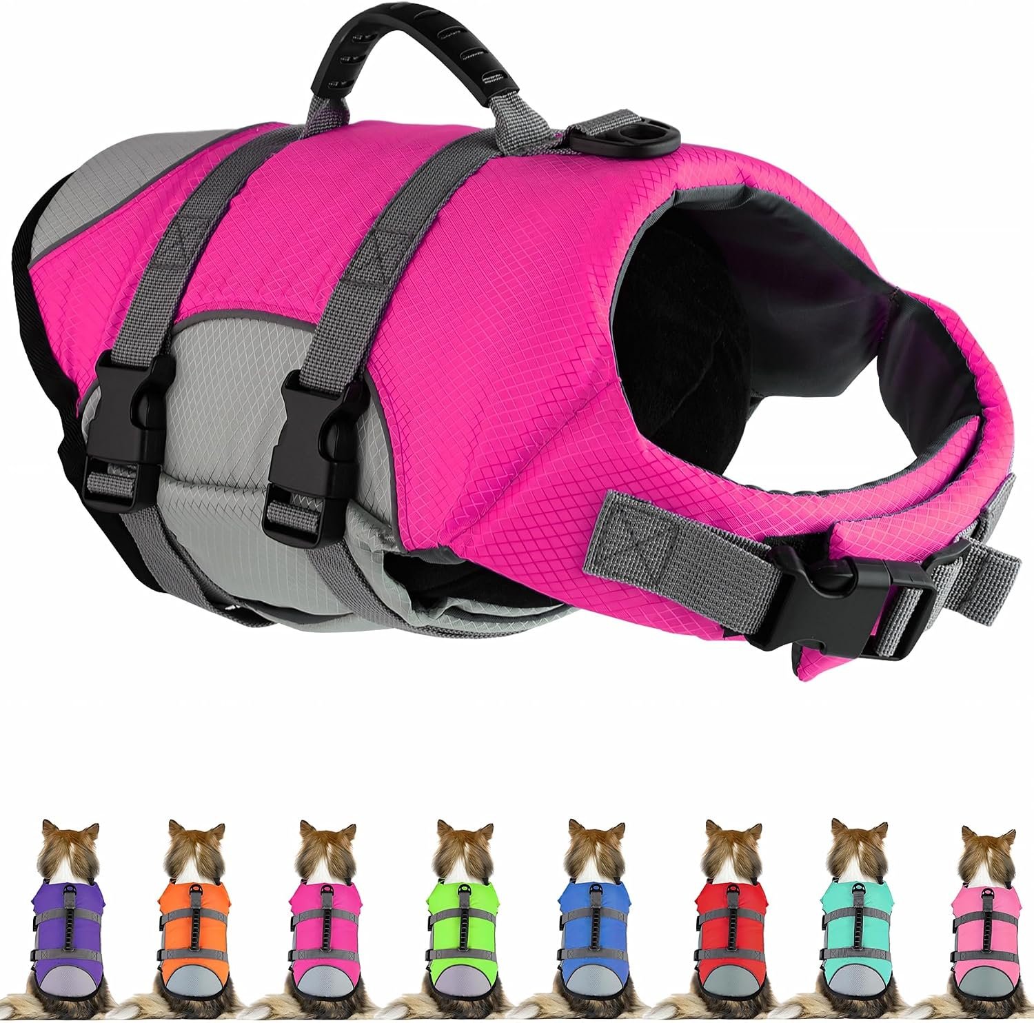 Mklhgty Dog Life Jacket, Reflective Adjustable Dog Life Vest with Rescue Handle for Swimming and Boating, Ripstop Pet Safety Life Preserver for Small, Medium and Large Dogs
