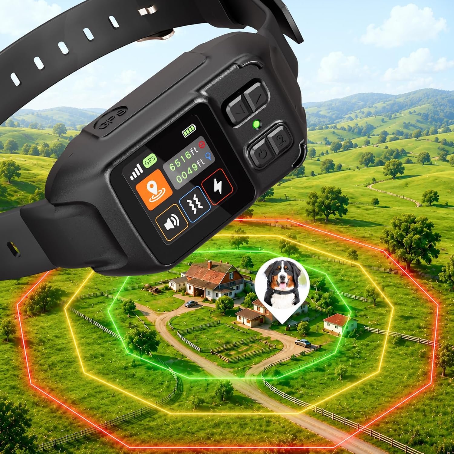 GPS Wireless Dog Fence System, Circular & Custom Boundary, No Subscription | 3 Training Modes:Beep/Vibration/Static, 49-6561FT Range, IPX7 Waterproof, Wireless Collar for Large Medium Dogs, Outdoor Use