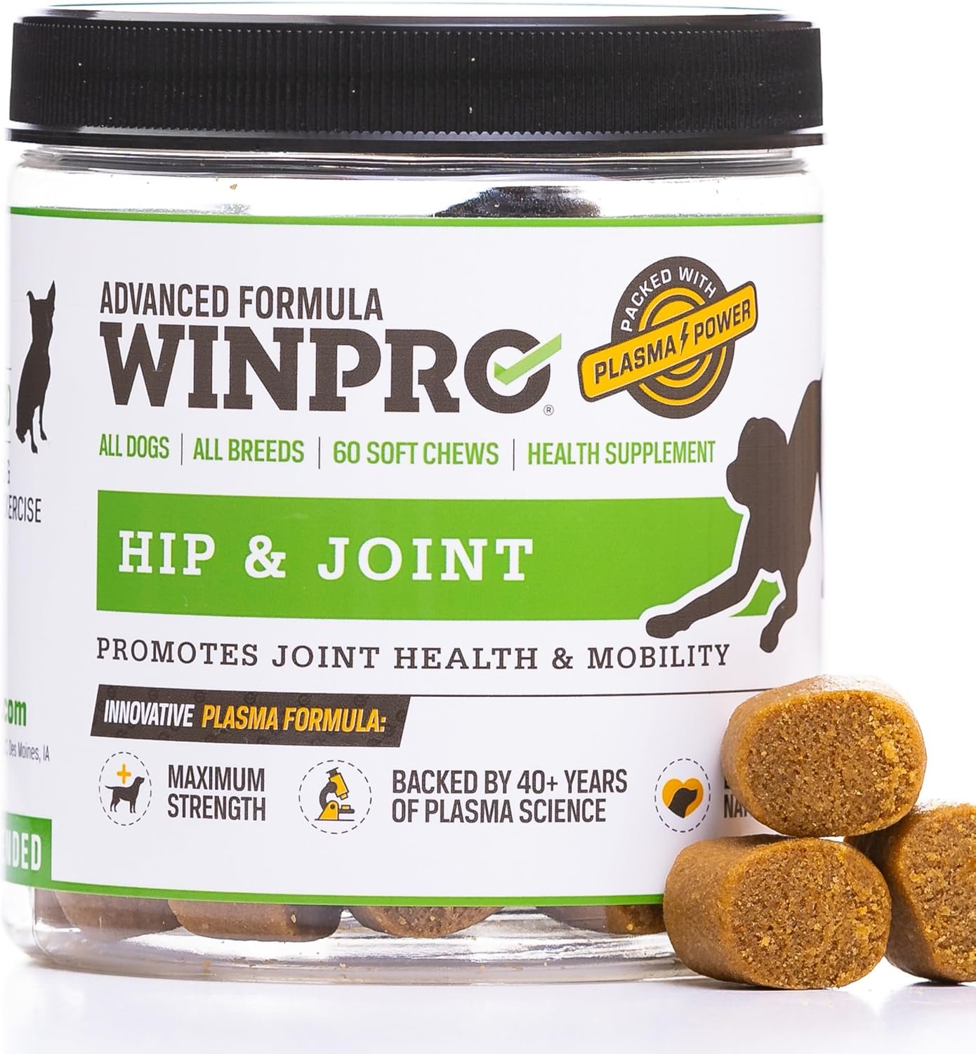WINPRO Hip & Joint Supplement for Dogs – Plasma Powered Soft Chews for Joint Health & Mobility – Fast-Acting with Collagen & Natural Ingredients for Dogs of All Breeds – 60 Chews