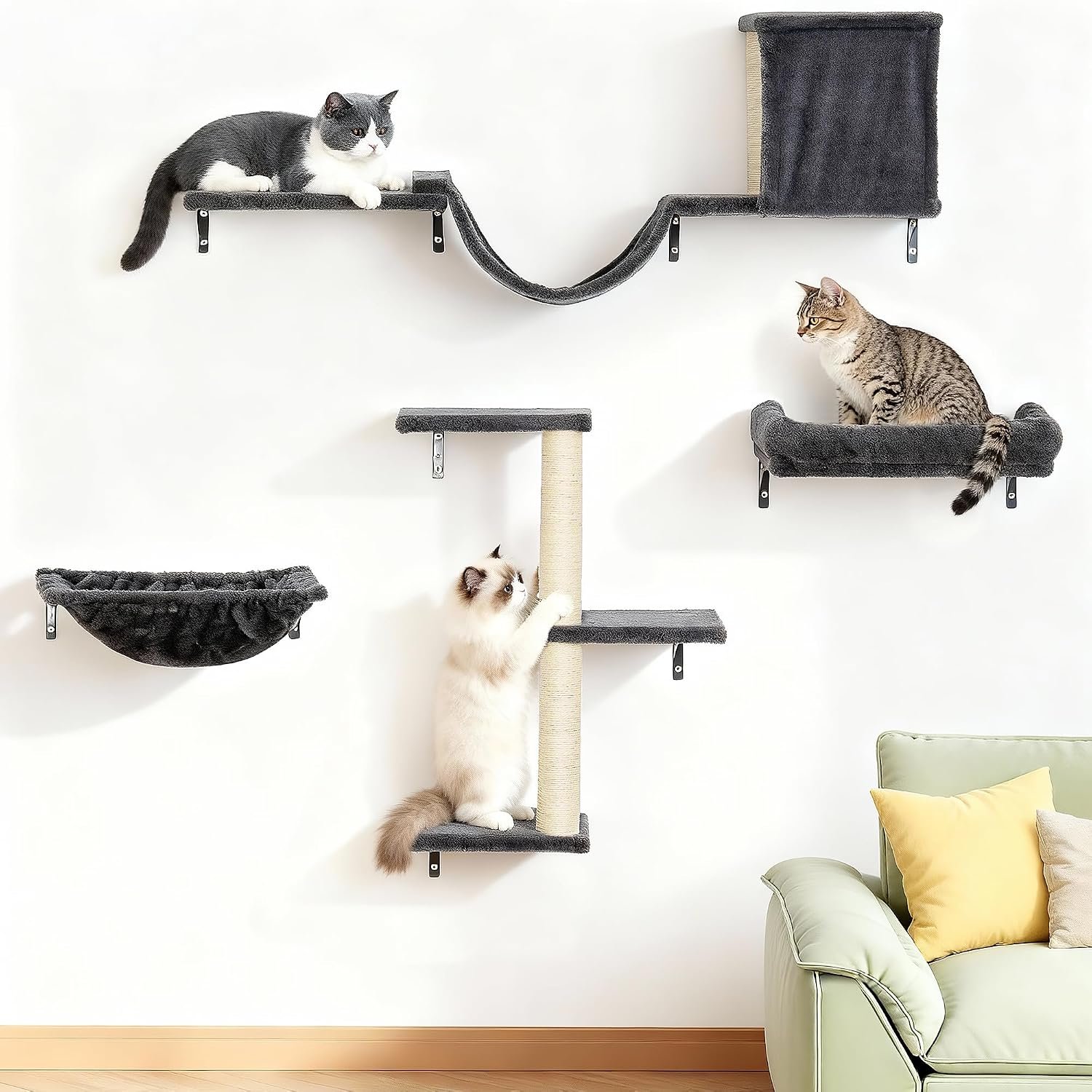 Aechonow Heavy Duty Cat Wall Shelves for Large Cats, 5-in-1 Cat Furniture
