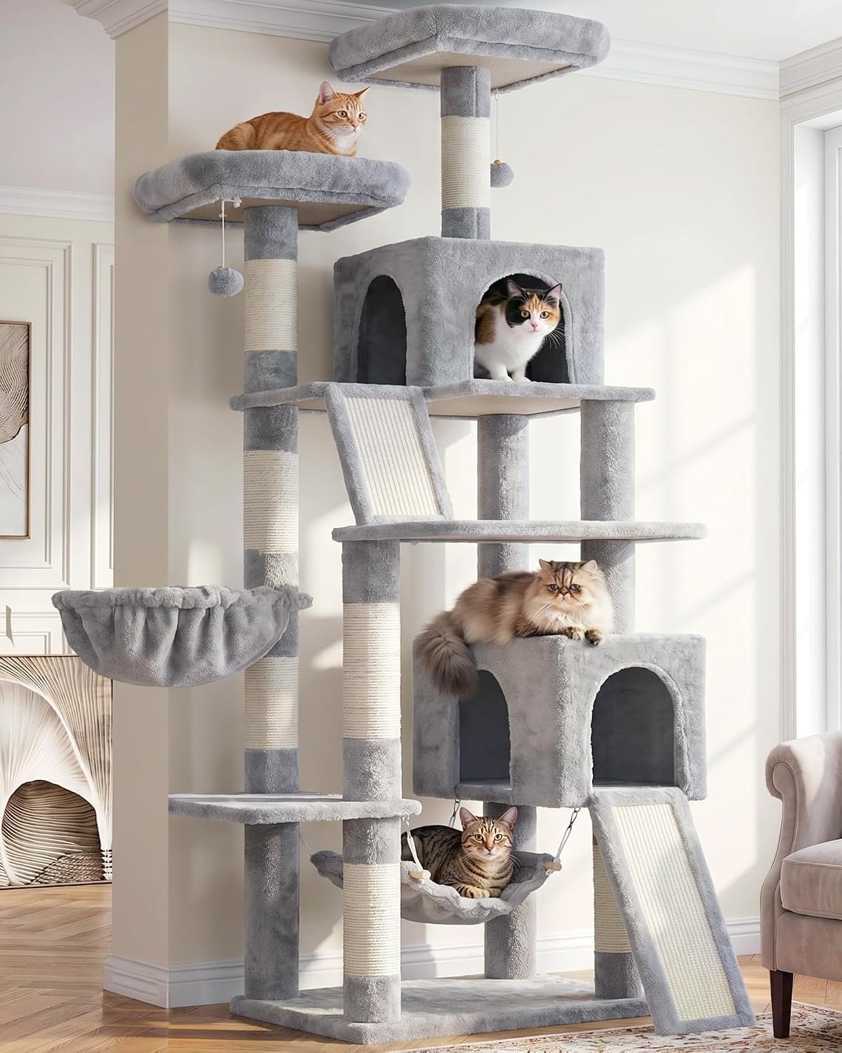 Gitelsnour Cat Tree, 71” Tower for Large Cat with Scratching Post, GCT032W