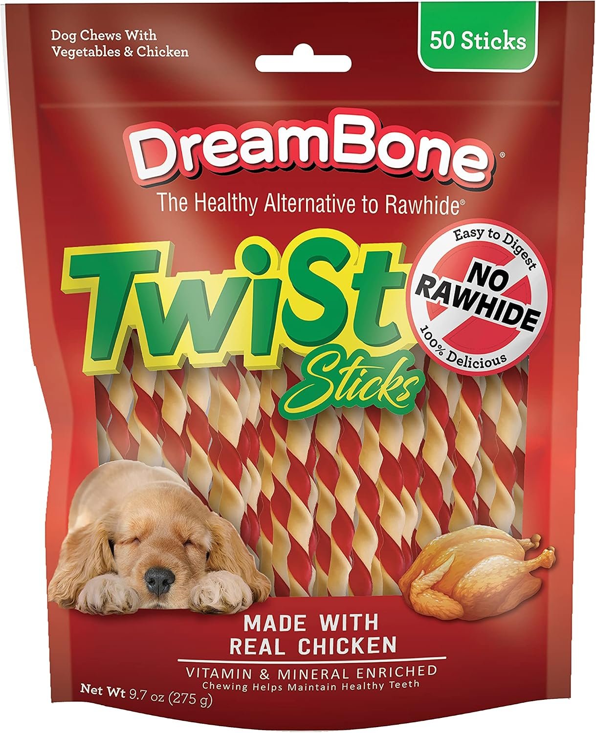 DreamBone Twist Sticks Rawhide-Free Dog Treats With Real Protein, 50 Count