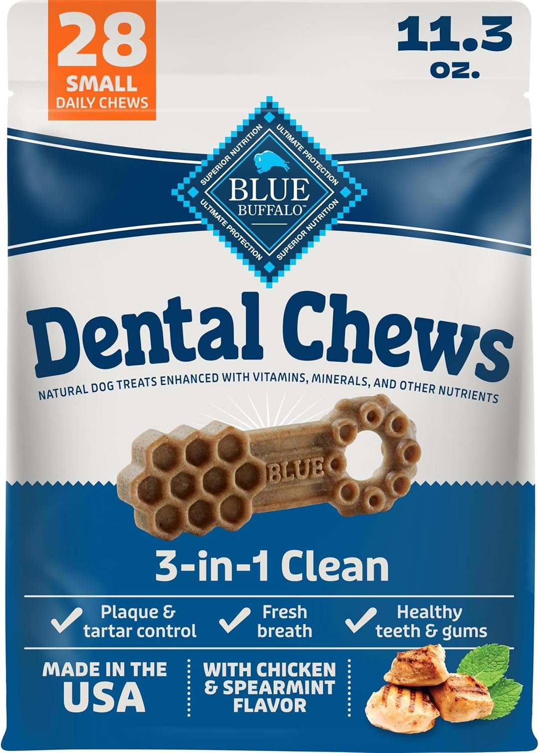 Blue Buffalo Chicken & Spearmint Small Dental Chews, 11.3 oz, 28 ct