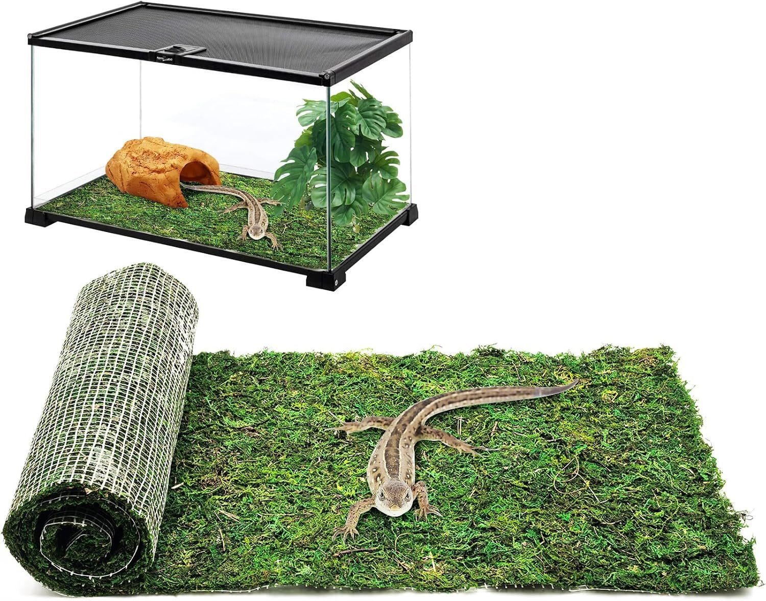 kathson Reptile Carpet, Natural Moss Mat for Terrarium, Bearded Dragon Tank Flooring Green Substrate Liner for Leopard Gecko Hermit Crab Lizard Tortoise (47.24″ X 11.81″)