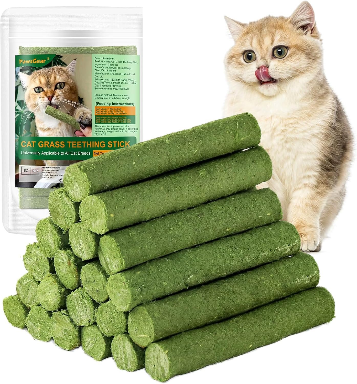 120g/4.23oz Cat Grass Teething Stick Hairballs,Chew Sticks for Cats,Catnip Toys Sticks Indoor Kitten Chew Stick (Green)