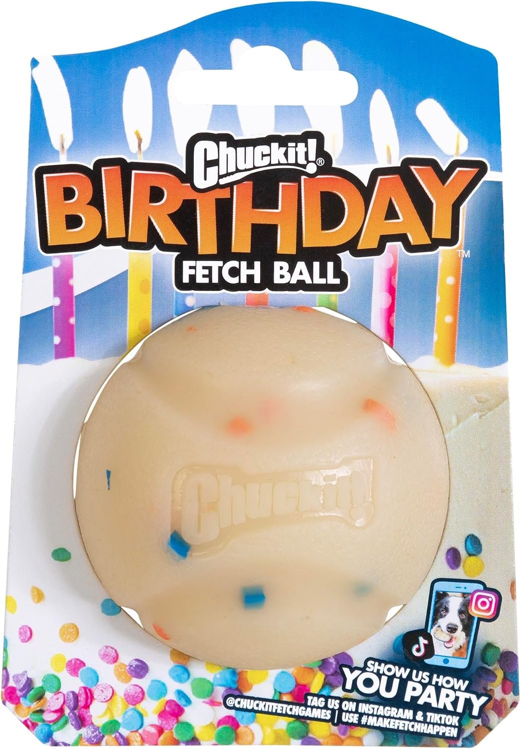 Chuckit! Birthday Fetch Ball, Medium 2.5in, for Dogs 20-60lbs