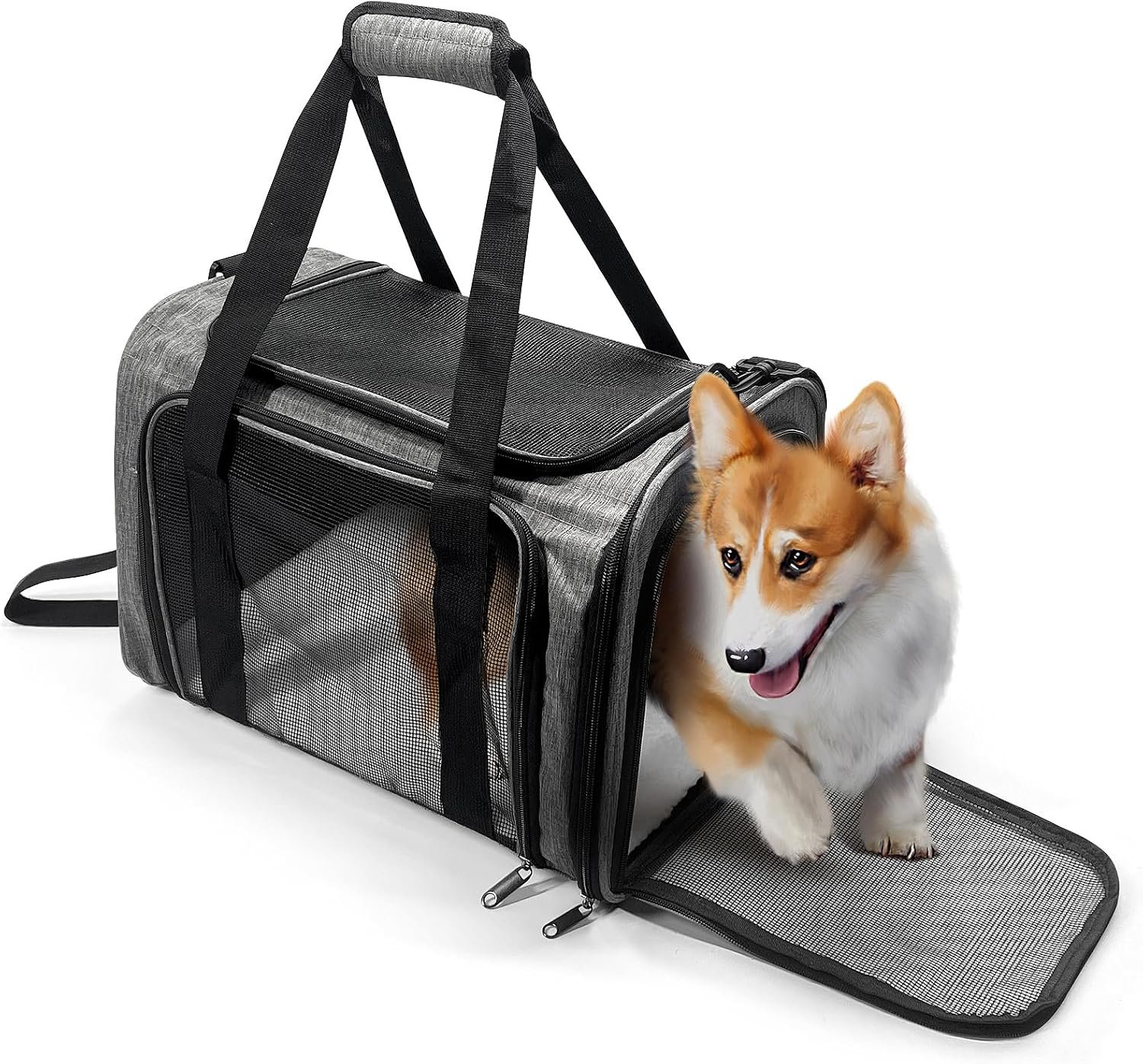 Dog Carrier for Pets, Up to 25 Lbs, Collapsible Travel Carriers for Puppy with Shoulder Strap and Removable Mat, 20x13x13 Inch, Grey
