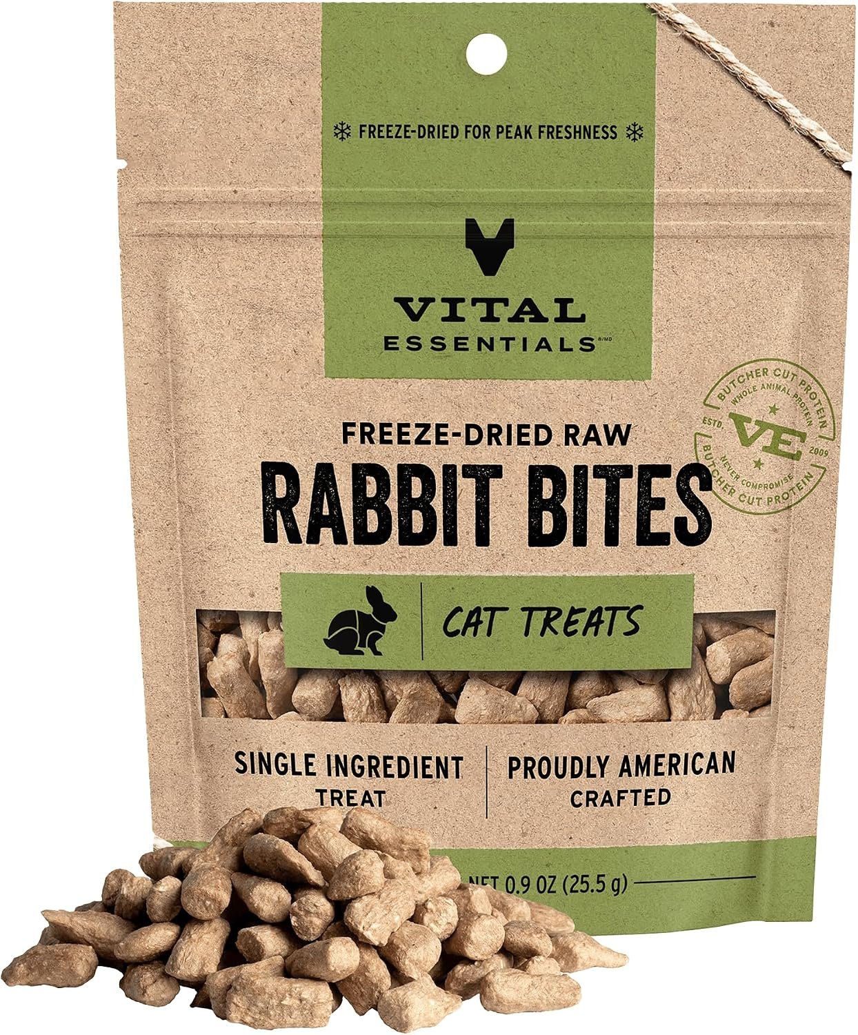 Vital Essentials Freeze Dried Cat Treats, Rabbit Bites, 0.9 oz Bag