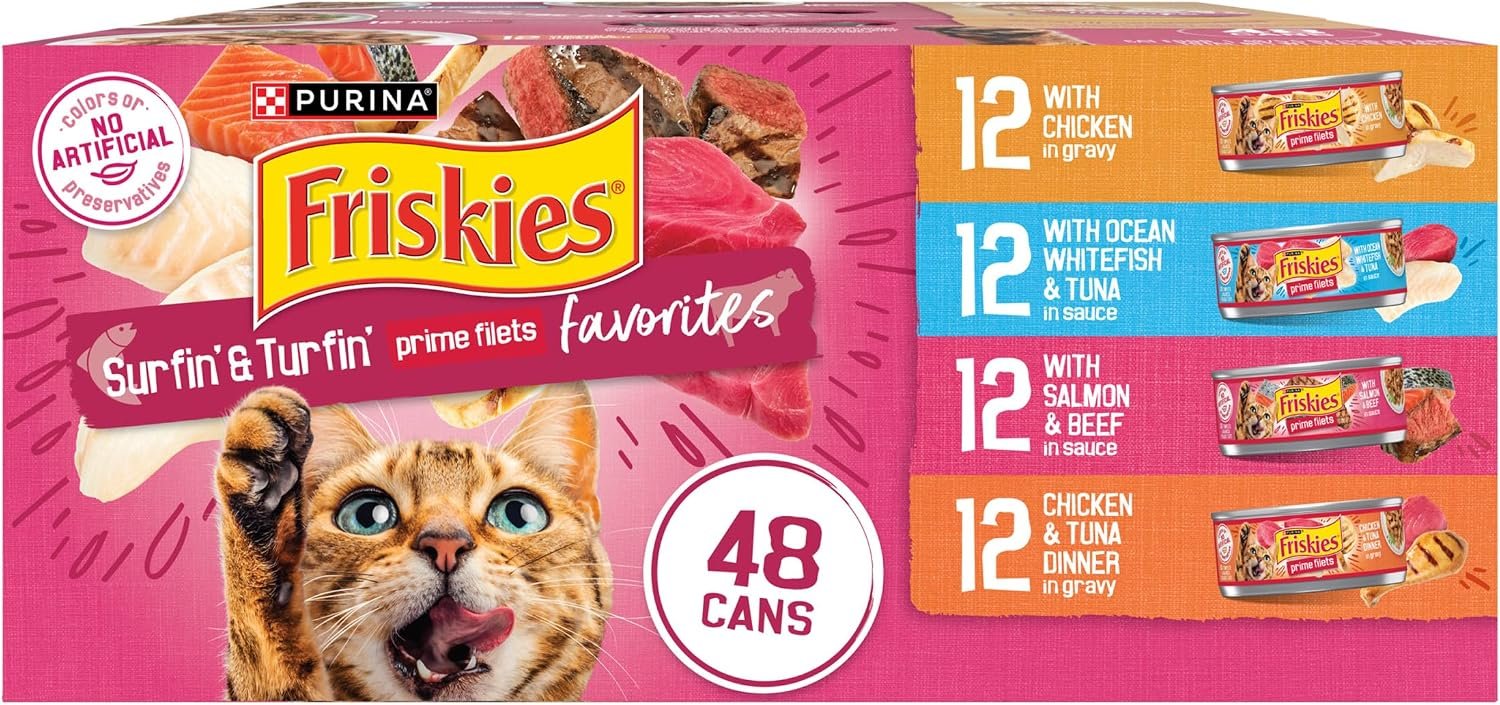 Purina Friskies Prime Filets Cat Food Variety Pack, 48 Ct Cans