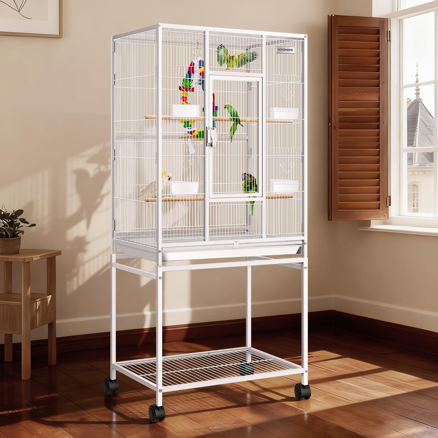 VIVOHOME 54 Inch Wrought Iron Large Bird Cage with Rolling Stand