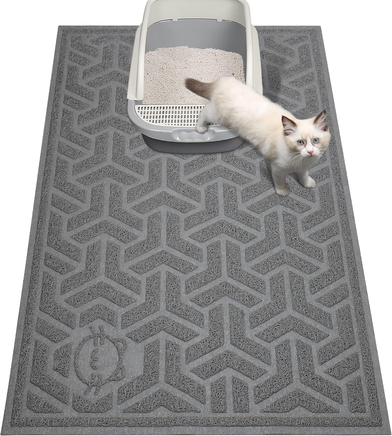 UPSKY Waterproof Cat Litter Mat Large 35″ x 24″ Soft on Kitty Paws, Gray