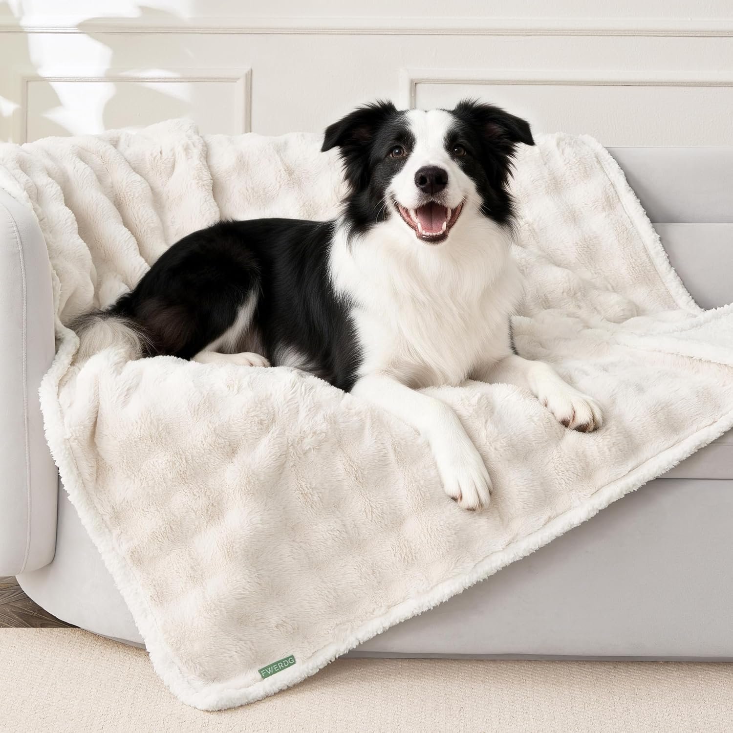 Soft Cozy Waterproof Dog Blanket for Large Dogs – Room Decor Pet Throw Blanket for Couch Bed Protector, Washable Dog Blankets for Indoors & Outdoors, Cream, 50″x60″