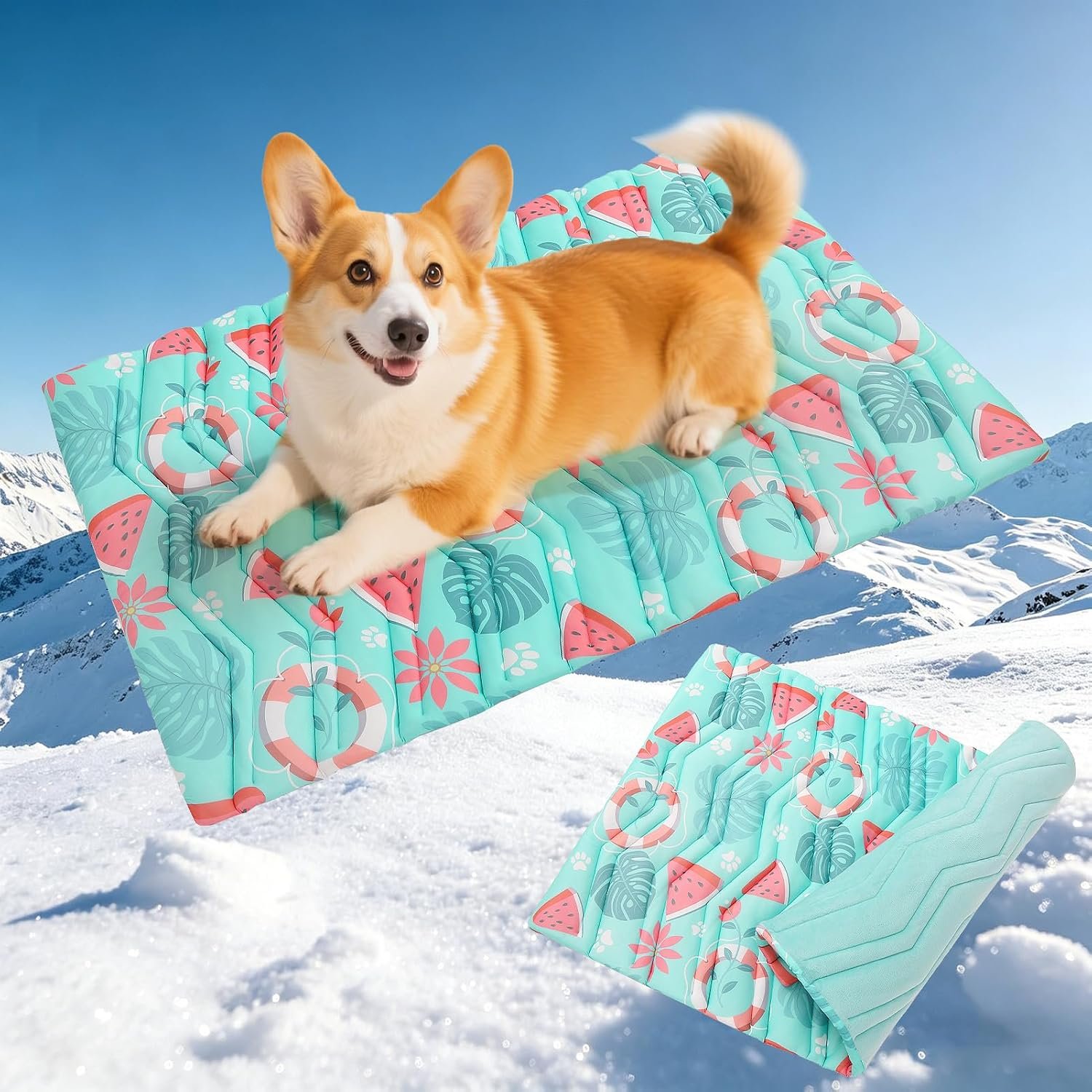 PUPTECK Dog Cooling Mat, Reversible Cooling & Warm Pet Cooling Mat, 36″x23″ Thick Soft Dog Cool Bed for Hot Summer, Rapid Cooling Washable Kennel Crate Pet Bed, Lake Blue Hawaii