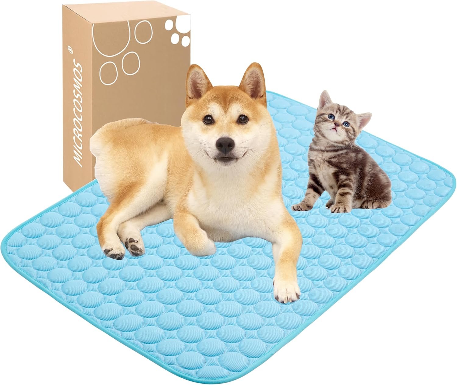 MICROCOSMOS Summer Cooling Mat & Sleeping Pad- Water Absorption Top, Materials Safe, Easy Carry, EZ Clean. Keep Cooling for Pets, Kids and Adults.(Blue, 28″ x 22″)