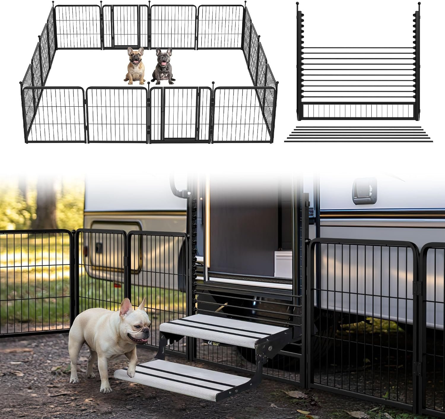 FXW Instant Dog Playpen with RV Step Grid for RV Camping, 24″ H, 16 Panels