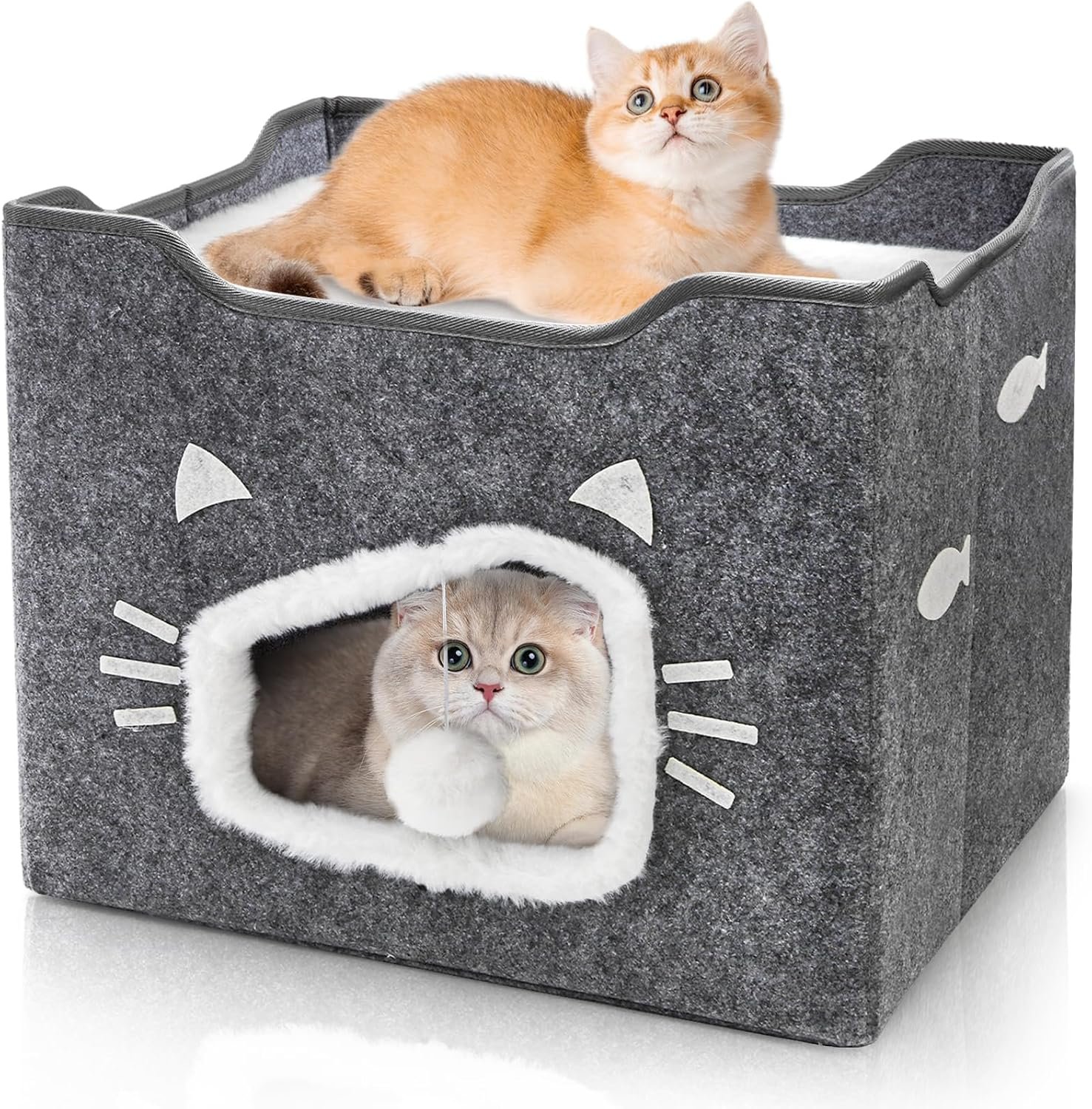 Cat House for Indoor Cats with Cushion Pad and Fluffy Ball