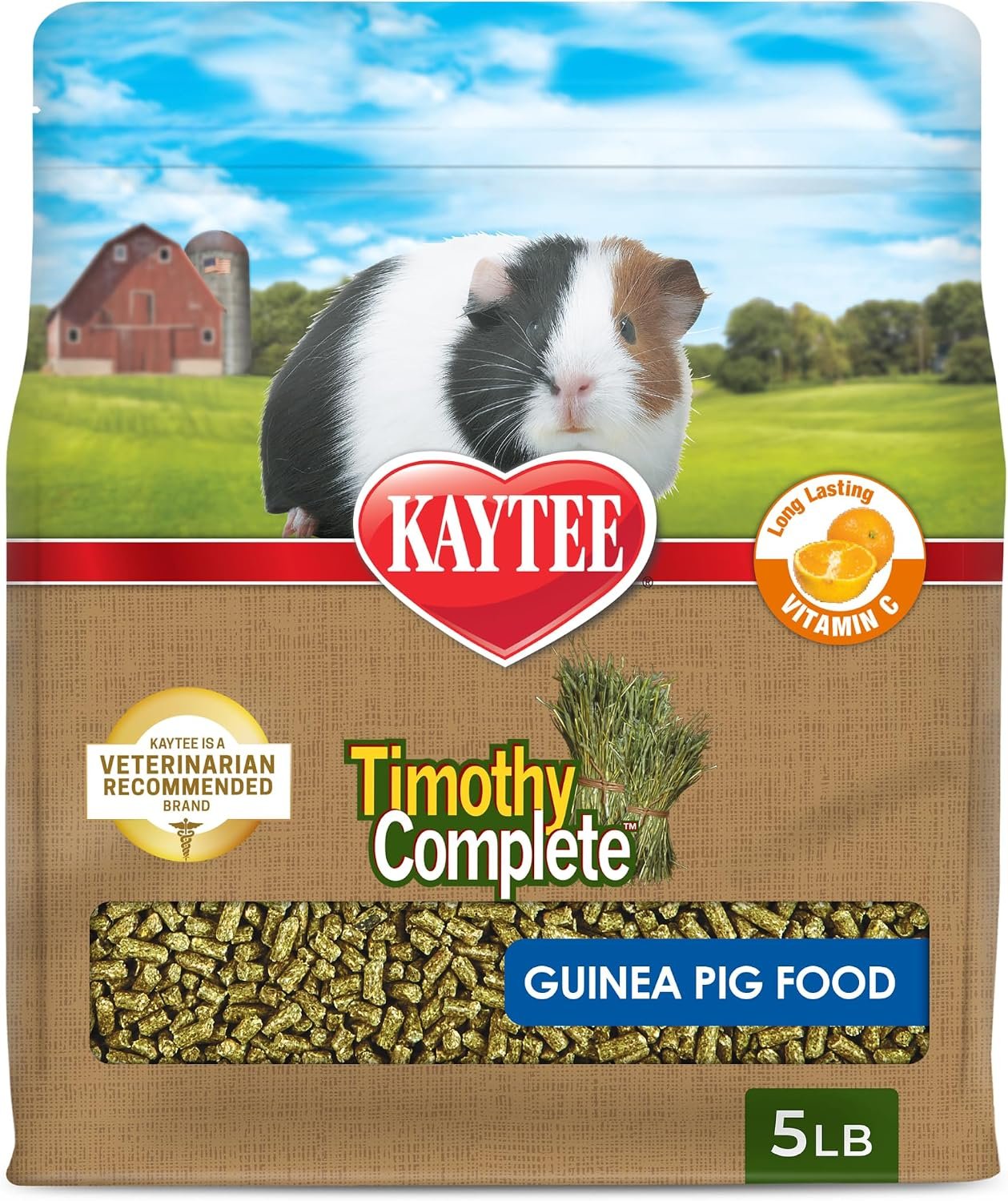 Kaytee Timothy Complete Guinea Pig Food with Timothy Hay, 5 Pounds