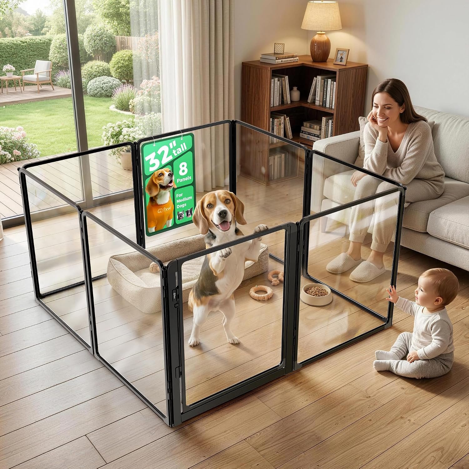 FXW AuraSpace Pro Clear Acrylic Indoor Dog Playpen, 32″ H, 8 Panels