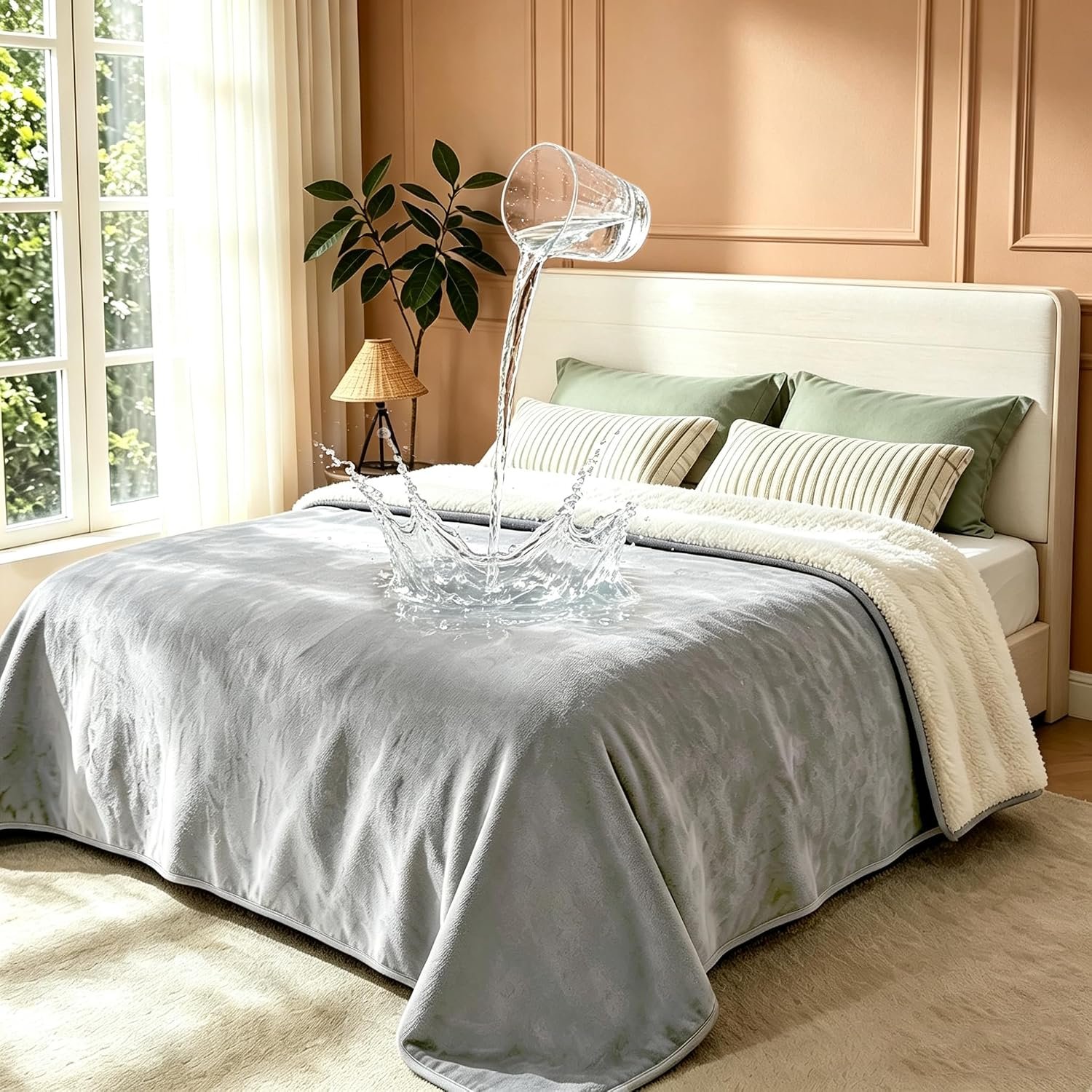 gogobunny Waterproof Blanket for Bed Couch, Sherpa Fleece Throw, 50×60