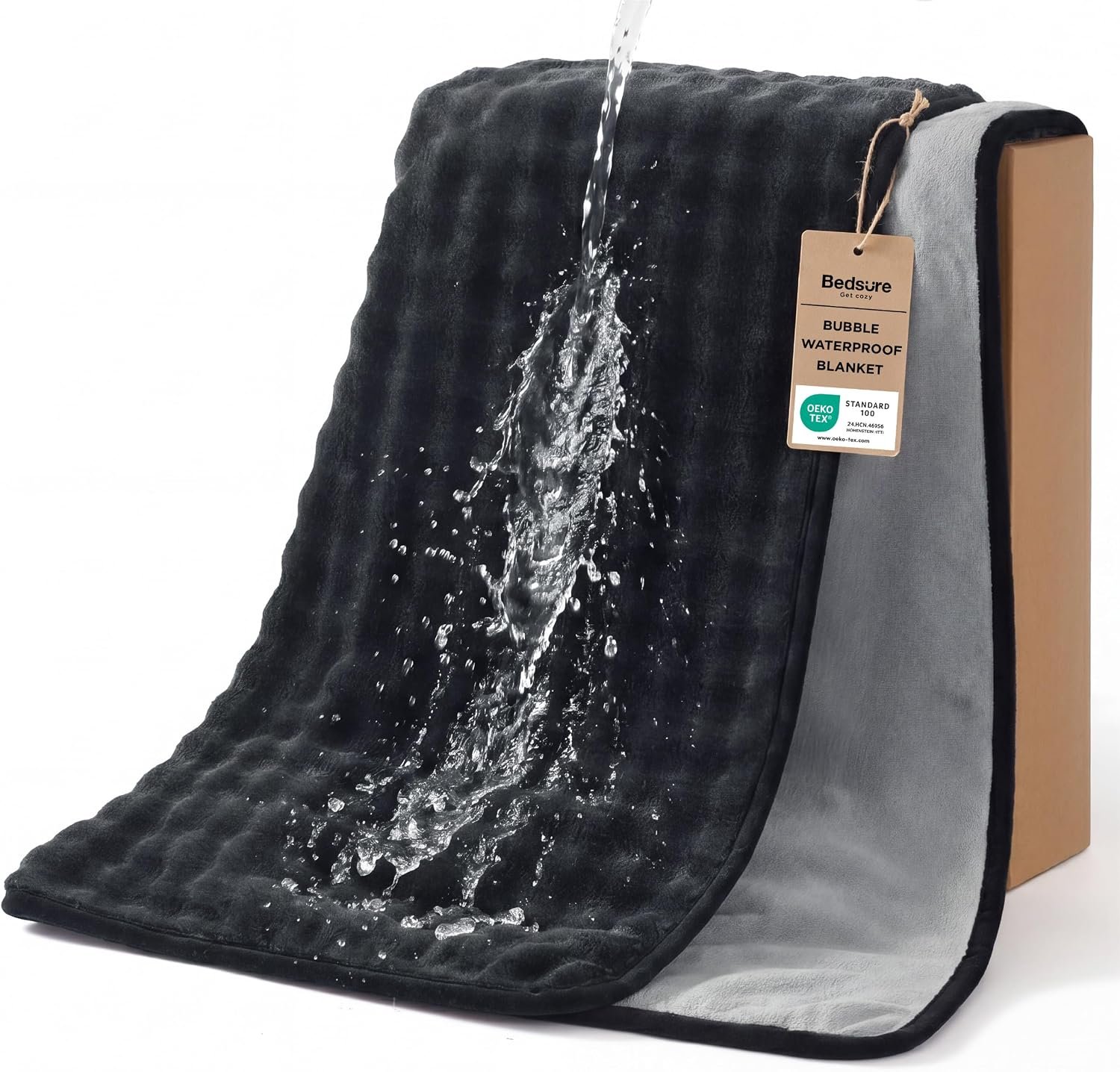 Bedsure Soft Bubble Waterproof Blanket for Couch Black/Grey 50″x60″