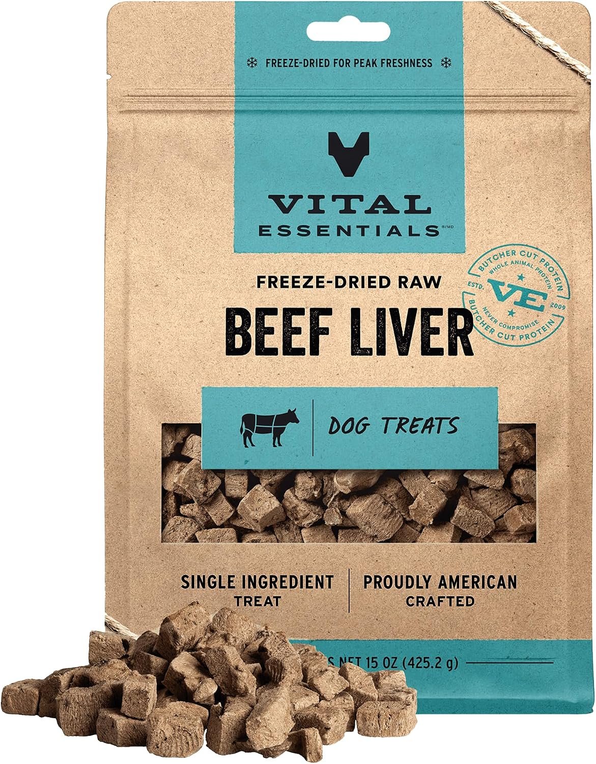 Vital Essentials Freeze Dried Dog Treats, Beef Liver, 15 oz Bag