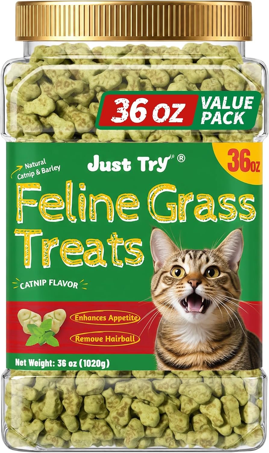 Just Try 36 OZ Cat Grass Treats for Indoor Cats Hairball Control