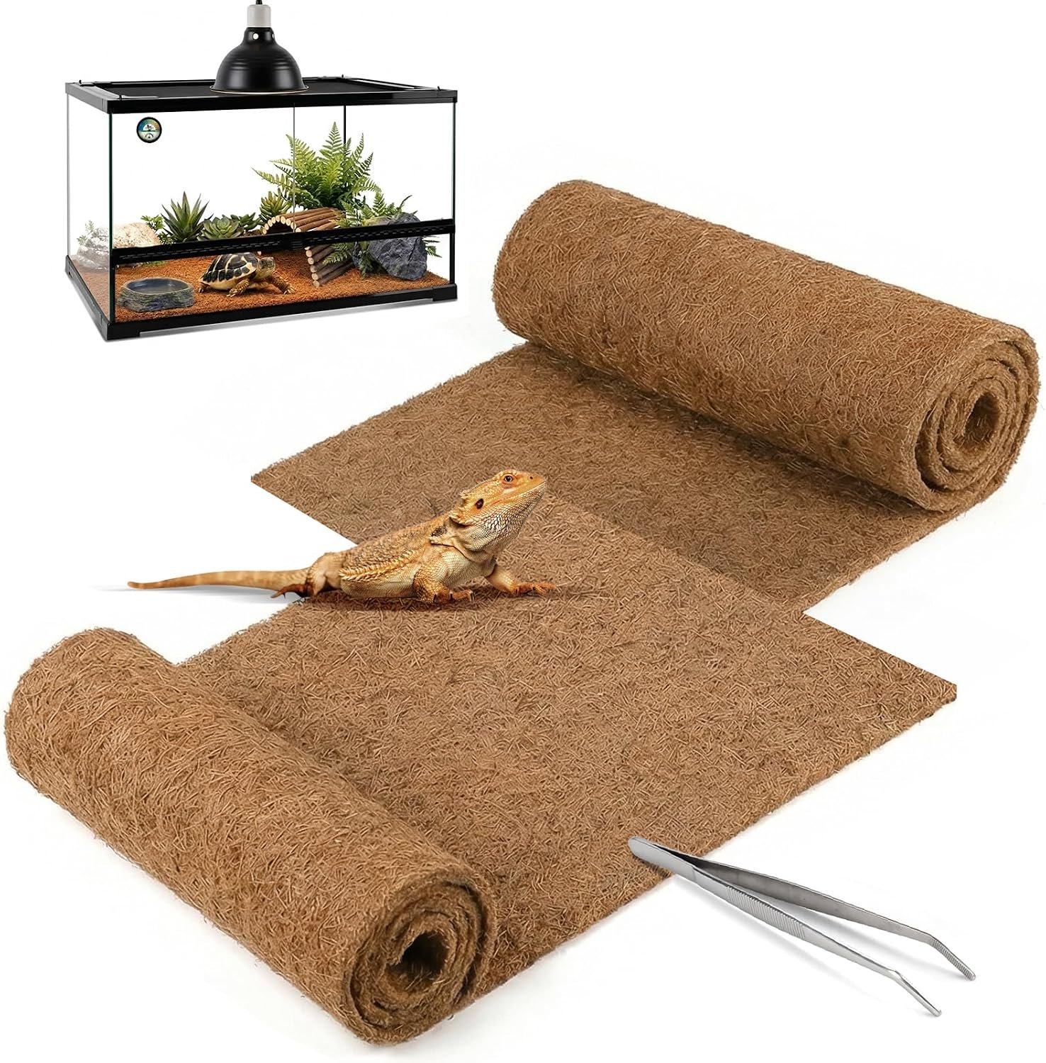 Reptile Carpet 30″x12″ 2 PCS Coconut Fiber Mat for 20 Gallon Reptile Tank,Tortoise Habitat Bedding Liner for Snake,Turtle,Lizard,Bearded Dragon,Gecko Cage Accessories