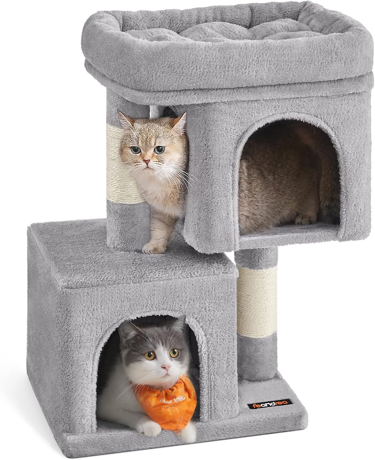 Feandrea Cat Tree, 26.4-Inch Small Cat Tower, Cute Plush Condo, Light Gray