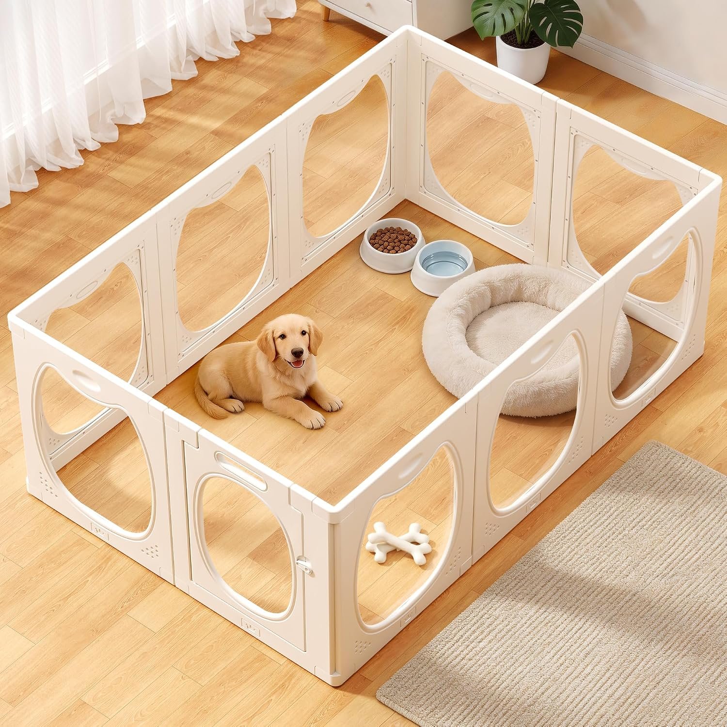 Acrylic Dog Playpen Indoor, 10 Panels Clear Transparent Pet Fence with Lockable Door, Tall Sturdy Puppy Playpen for Small Dogs Cats Rabbits, Tool-Free Easy Assembly