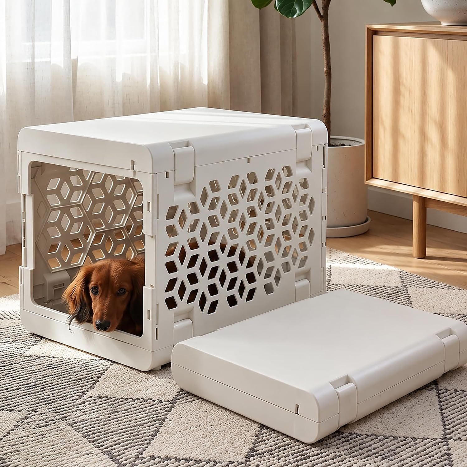 KindTail PAWD Collapsible Puppy and Dog Crate – Stylish Pet Kennel – Safe Indoor Kennel- Lightweight, Compact & Portable for Travel – Small White