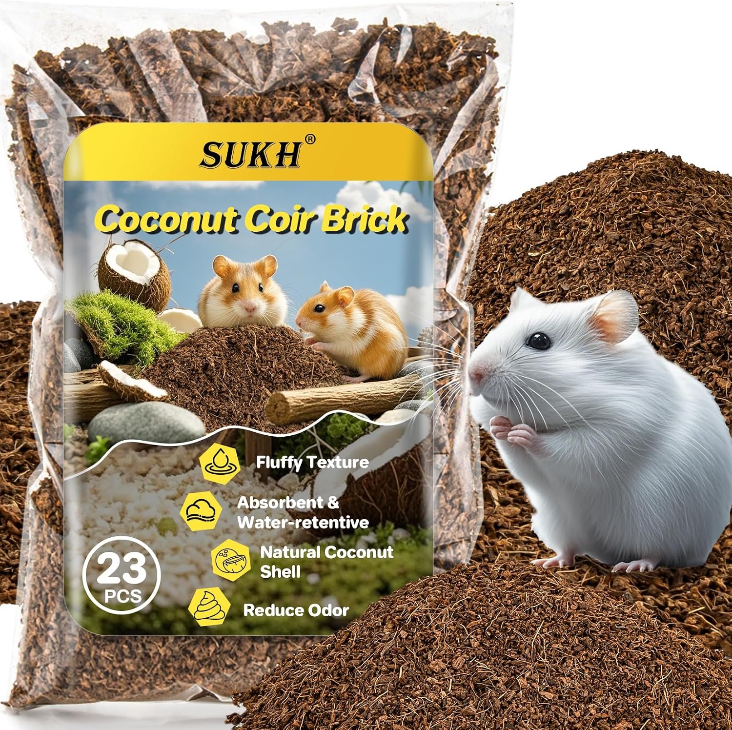Sukh Coco Coir Hamster Bedding – Coconut Fiber Substrate for Burrowing Pets