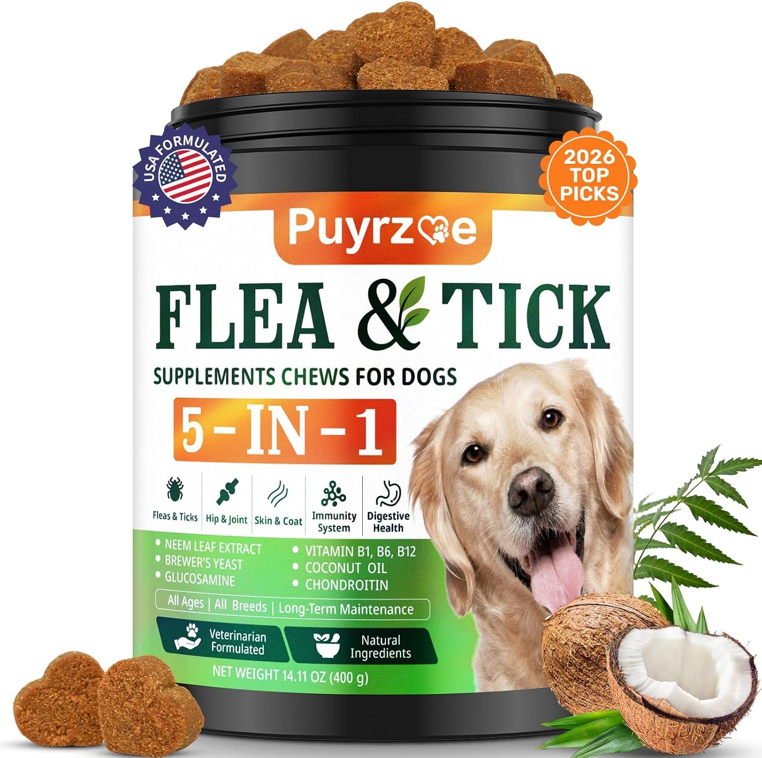 Puyrzoe Flea and Tick Prevention for Dogs, Dog Flea and Tick Treatment Chew