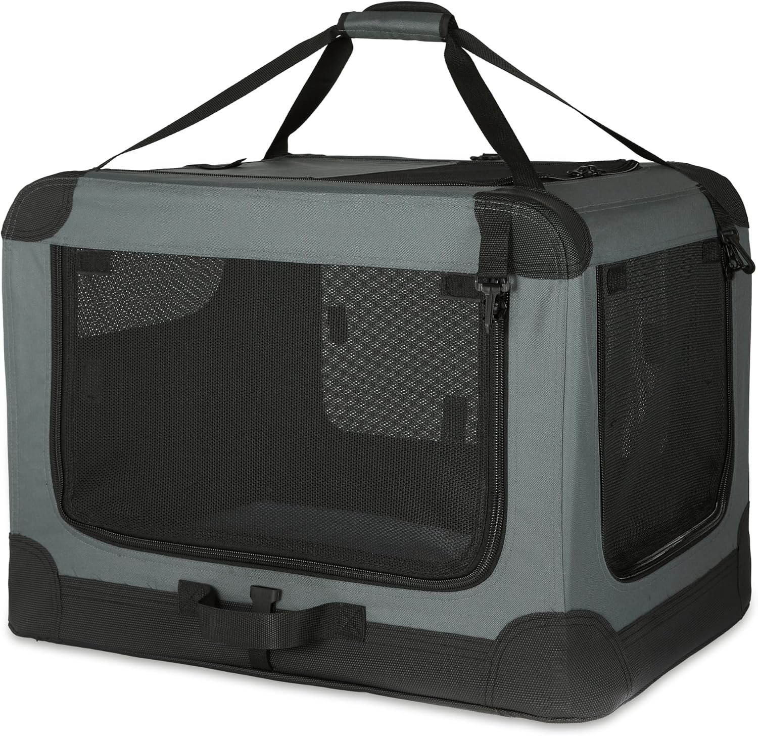 Amazon Basics Portable Folding Soft Dog Crate, 4-Doors, Collapsible Travel Kennel for Cat, Dog, and Small Animals, Quick Setup, Small 26″ x 18″ x 18″, Grey