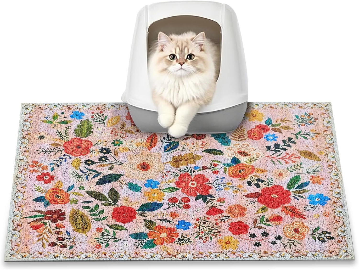 Cat Litter Mat, 24″ x 16″ Litter Box mat, Upgrade Non-Slip Kitty Litter mat, Traps 100% Litter, Soft on Kitty Paws, Easy Clean for Scatter Control, Bohe cat Food mat, Urine Waterproof