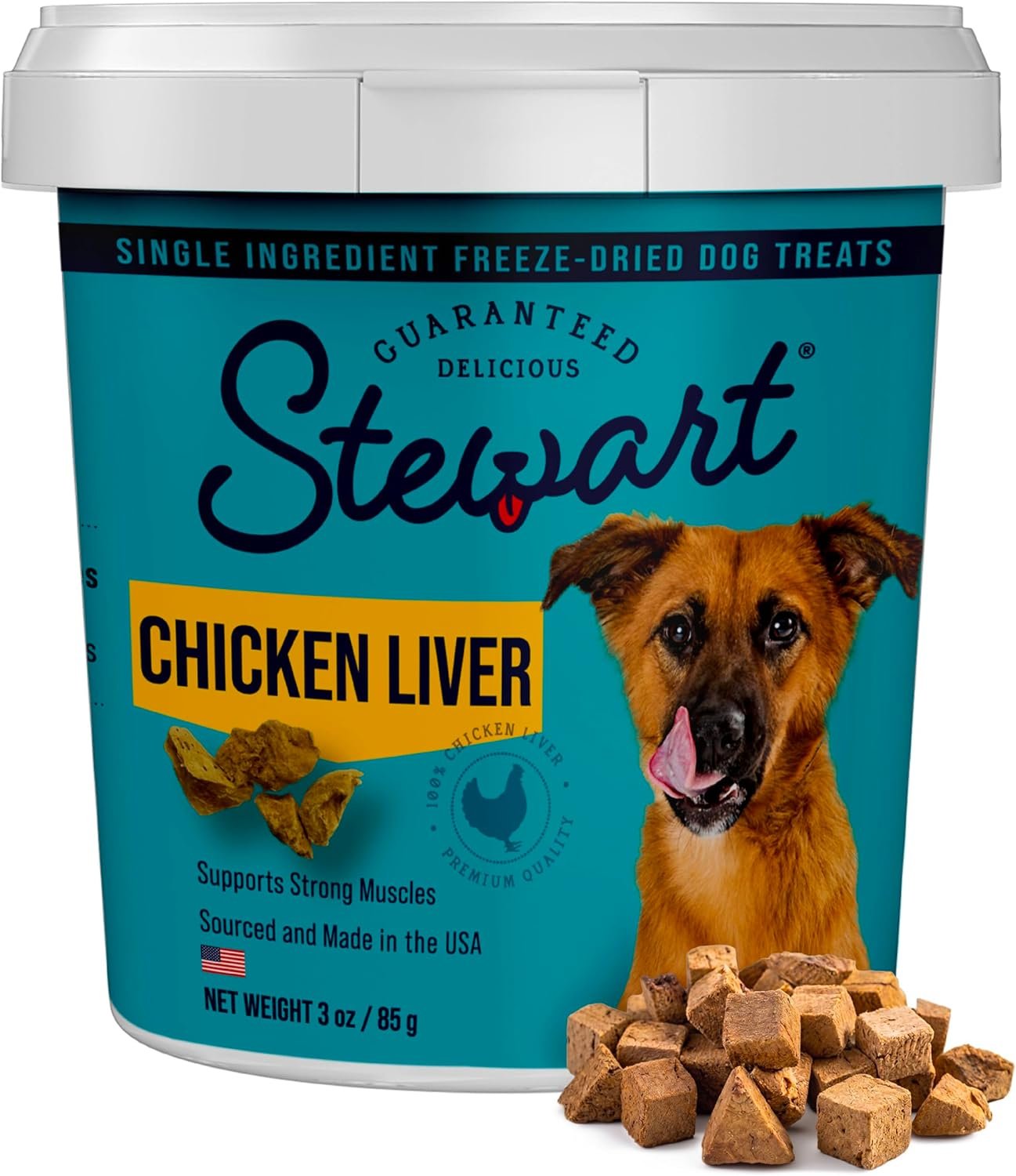 Stewart Freeze Dried Dog Treats, 100% Chicken Liver, 3 oz Tub