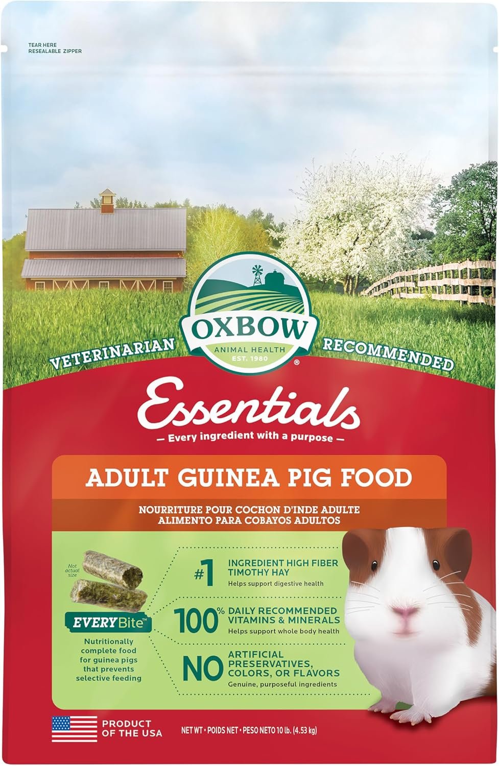 Oxbow Essentials Adult Guinea Pig Food, Timothy Hay Pellets, USA, 10 lb