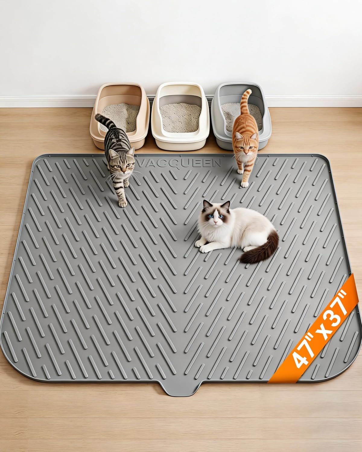 Cat Litter Mat, 47″x37″ Extra Large Litter Box Mat, Silicone Mat, Gray