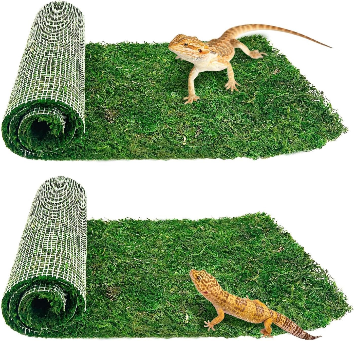 2 PCS Reptile Carpet Cuttable Terrarium Mat Artificial Moss Reptile Liner Green Substrate Flooring Bearded Dragon Tank Accessories for Leopard Gecko Lizard Snake Tortoise (11.81″ x 23.62″)