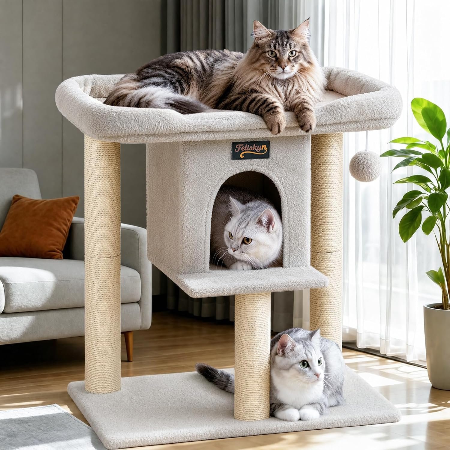 Cat Tree Tower Scratching Post for Indoor Large Adult Cats with Perch Bed