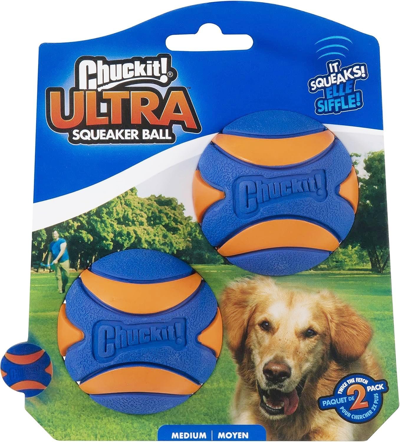 Chuckit! Ultra Squeaker Fetch Balls for Dogs, Floats, Medium 2.5in, 2 Pack