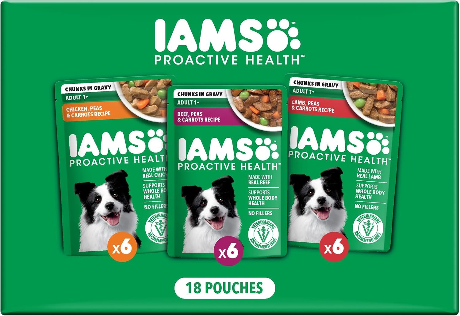 IAMS Proactive Health Wet Dog Food Pouches, Variety Pack, 3.5 oz, 18 Count