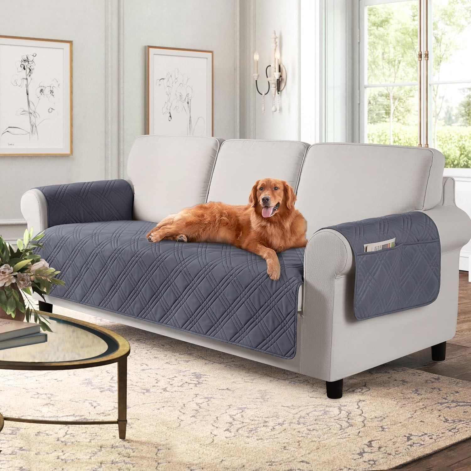 TAOCOCO Waterproof Couch Covers for Dogs, Non Slip Pet Sofa Cover, 3 Seater