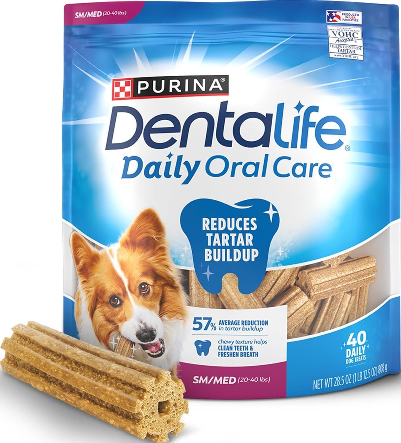 DentaLife Daily Oral Care Dog Treats for Small and Medium Dogs, Chewy Dental Treat to Freshen Breath and Fight Tartar, Chicken Flavor – 40 ct. Pouch