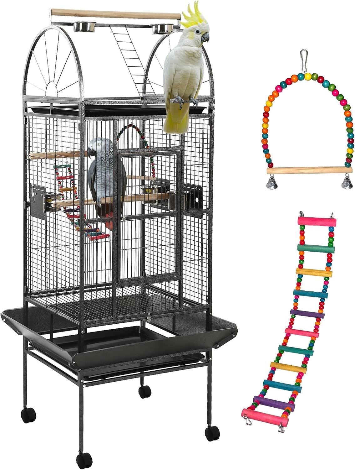 68” Large Parrot Cage, Large Bird Cages for Parrots,Conure Cage for Birds, Cockatiel Cage with Play Top,Feeders,Slide-Out Tray,Seed Catcher,Birdcage Toys for Cockatoo,African Grey,Lovebird