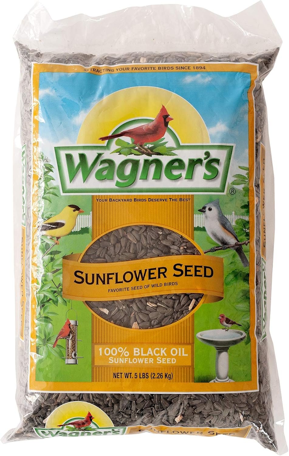 Wagner’s 52023 Black Oil Sunflower Seed Wild Bird Food, 5-Pound Bag