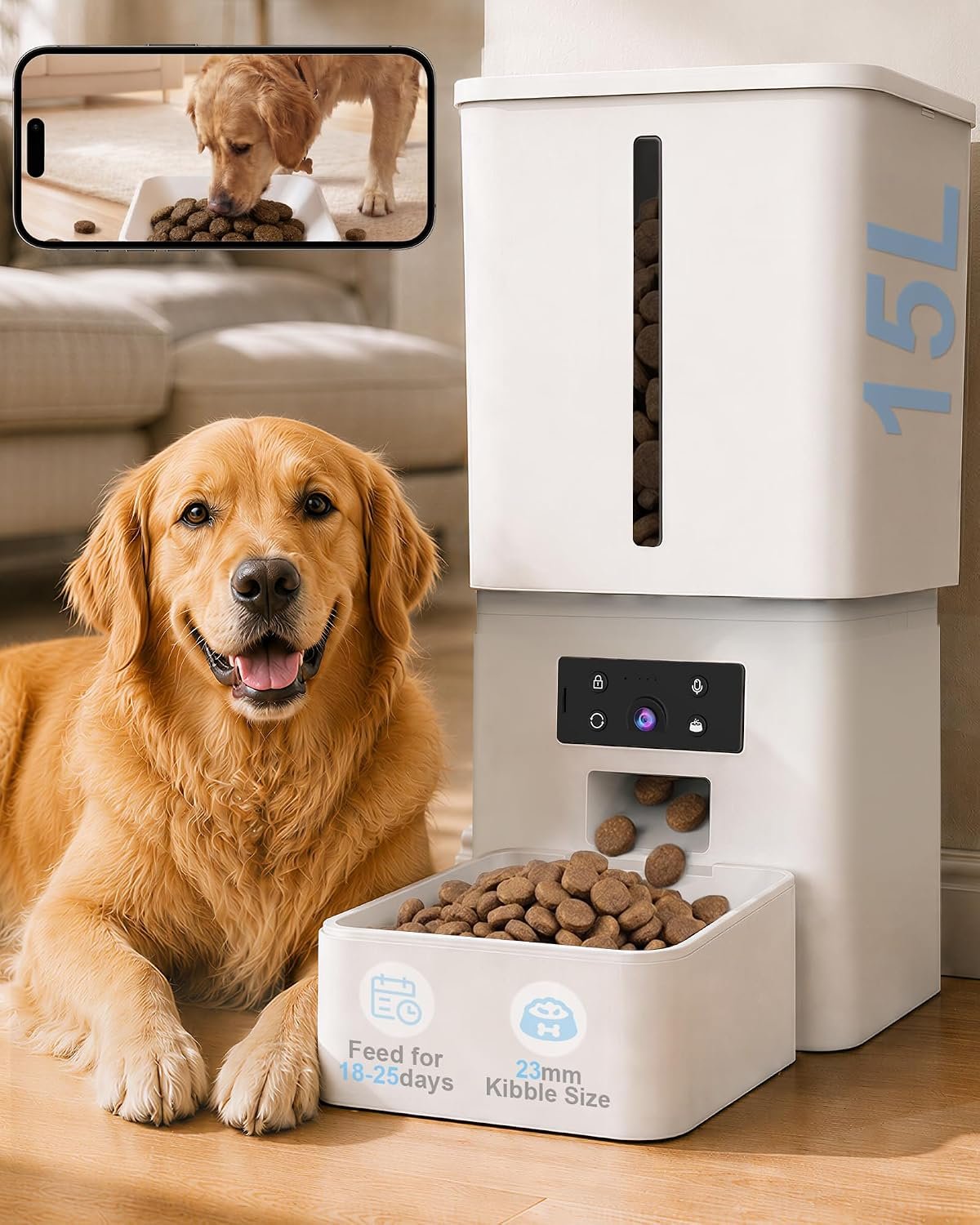 Automatic Dog Feeder Large Breed, 15L/63 Cups Auto Dog Food Dispenser