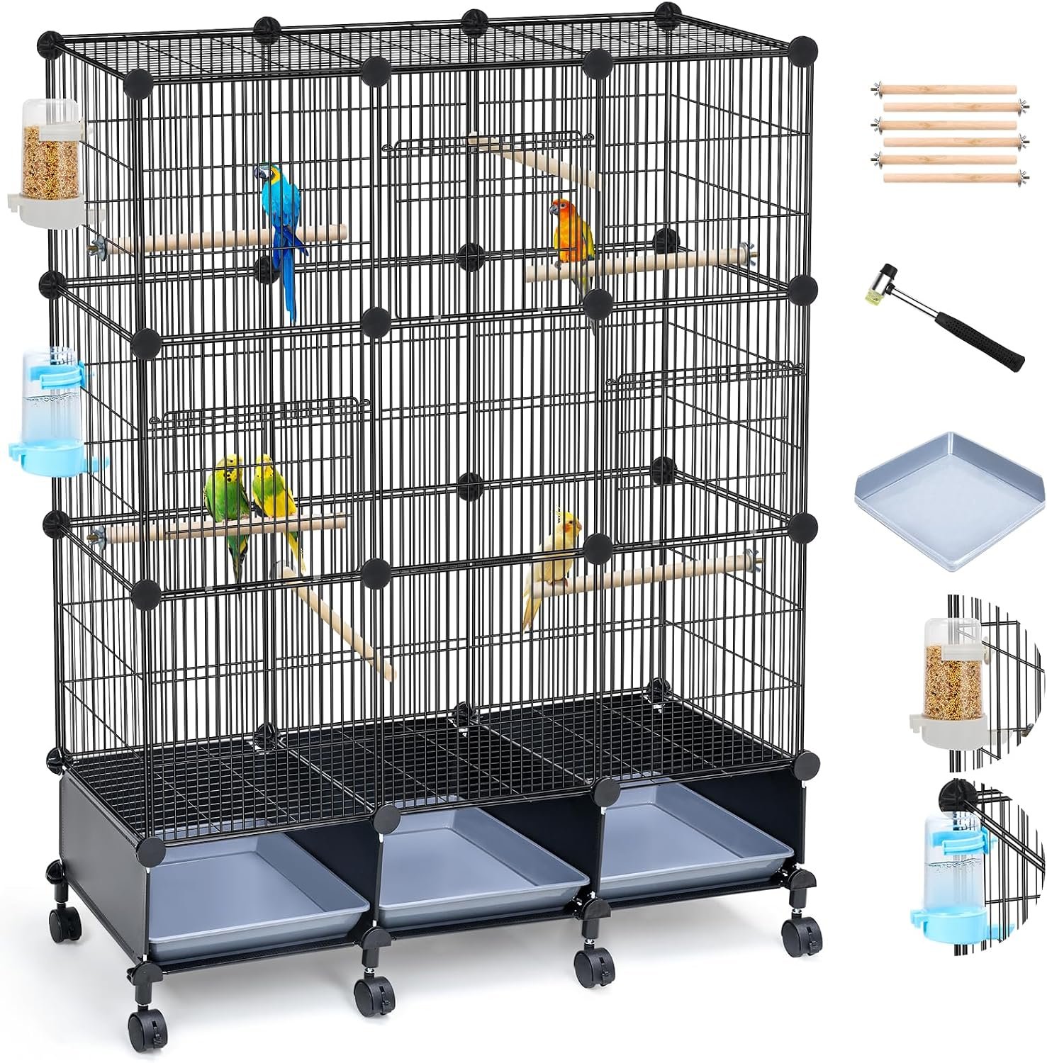 VISCOO Encrypted Metal Bird Cage (46″ x 36″ x 12″) for Parrot Parakeets